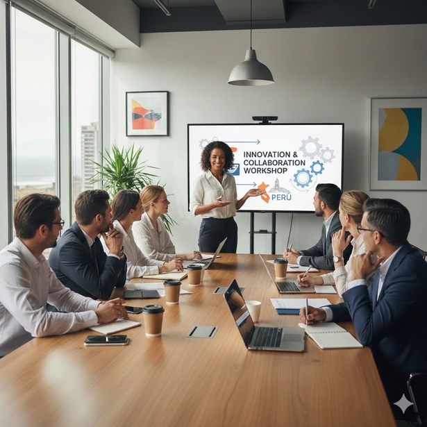 Facilitadora dirigiendo un taller de capacitación en una sala de reuniones